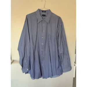 Paul Fredrick Striped Button Down Shirt Mens Blue White 2 Ply Cotton Dobby XXL